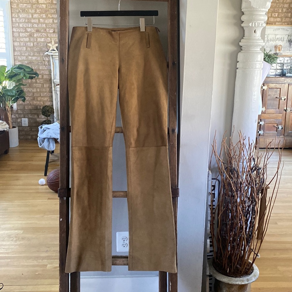 SANTACROCE FIRENZE DESIGNER MADE IN ITALY TAN LEATHER PANTS 44